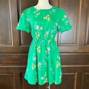 Crown & Ivy Emerald Green Cotton Popover Mini Dress Size M Elastic Waist Pockets